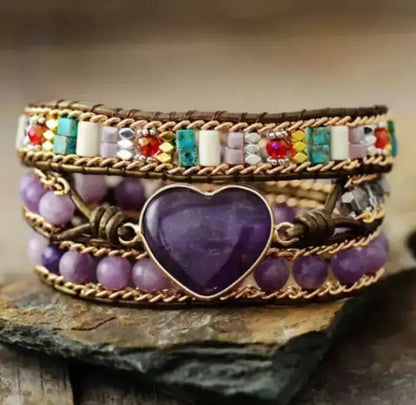 Amethyst Heart Wrap Bracelet