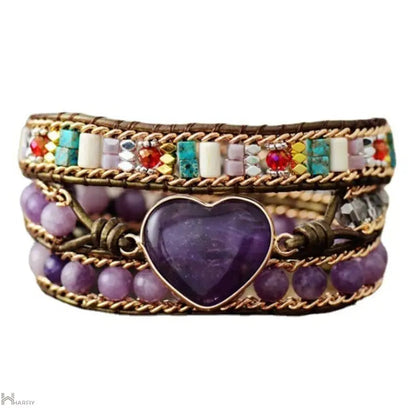 Amethyst Heart Wrap Bracelet