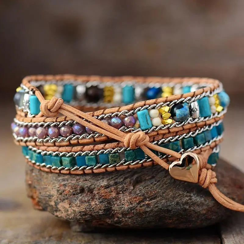 Blue Heart Opal Leather  Bracelet