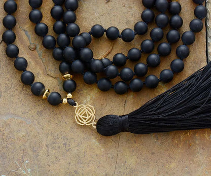 Black Onyx 7 Chakra Mala Necklace 108 Beads