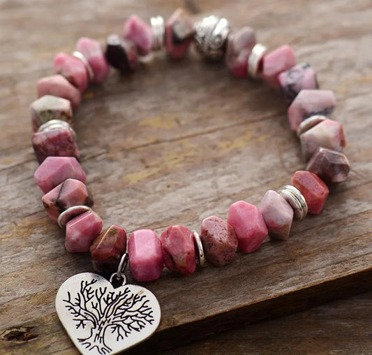 Tree of Life Rhodonite Stretch Bracelet