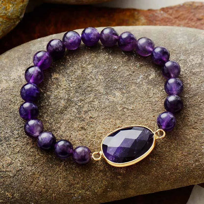 Amethyst Beaded Elastic Bracelet