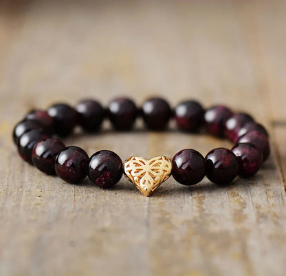 Garnet Heart Charm Premium Bracelet