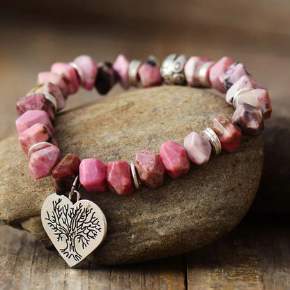 Tree of Life Rhodonite Stretch Bracelet