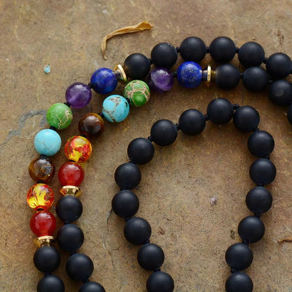 Black Onyx 7 Chakra Mala Necklace 108 Beads