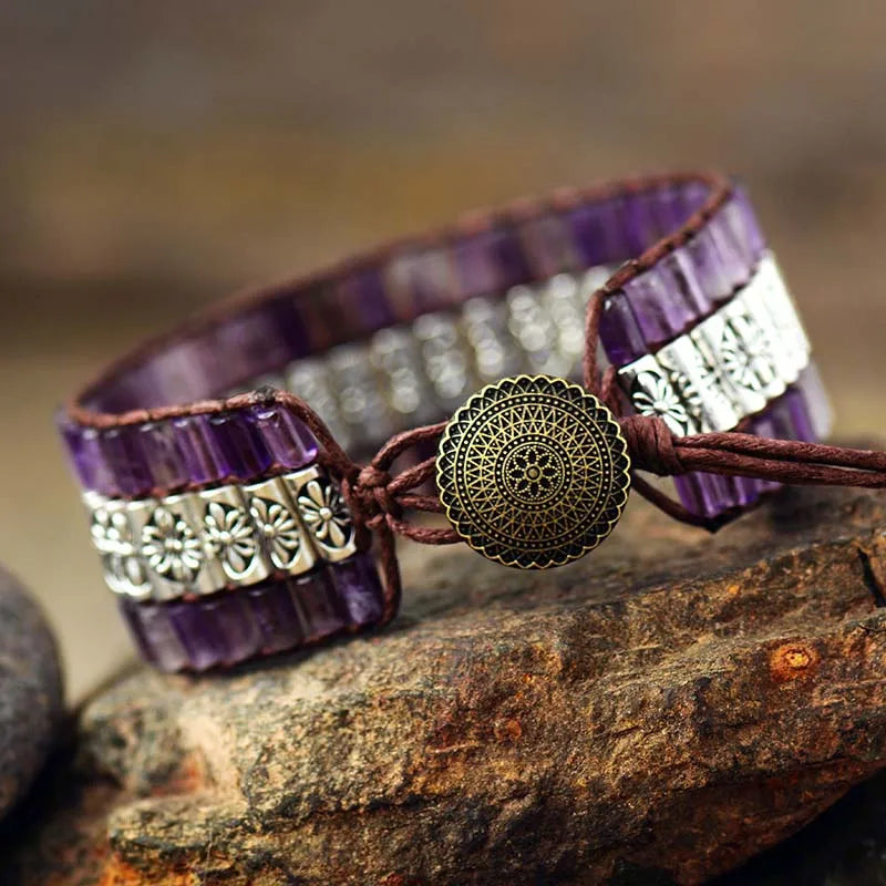 Amethyst Antique Statement Wristband Bracelet