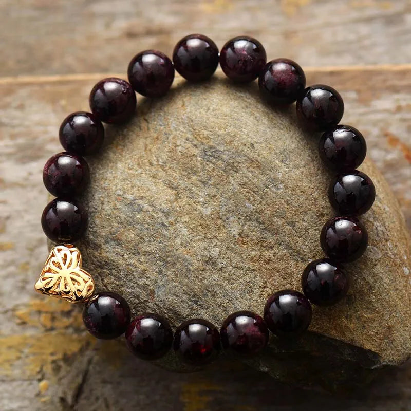 Garnet Heart Charm Premium Bracelet