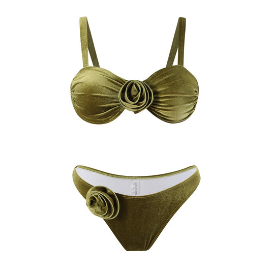 Green flower push up velvet two piece swimsuit - Sexikinis Swim