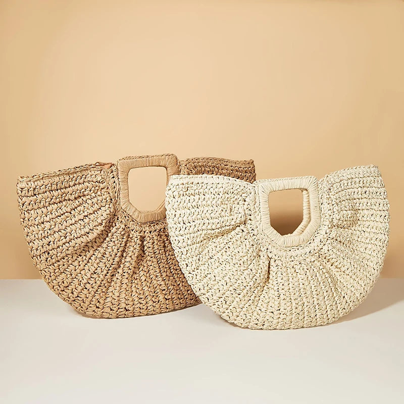 Half Moon Design Basket  Beach Straw Bag