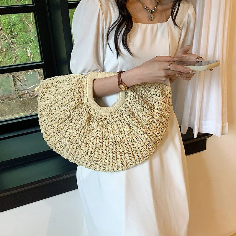 Half Moon Design Basket  Beach Straw Bag