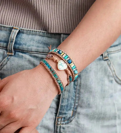 Blue Heart Opal Leather  Bracelet