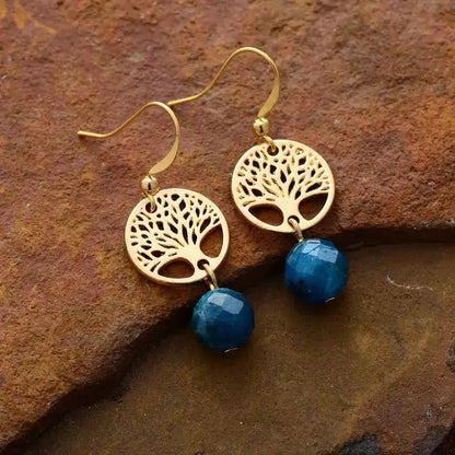 Blue Apatite Tree of Life Earrings