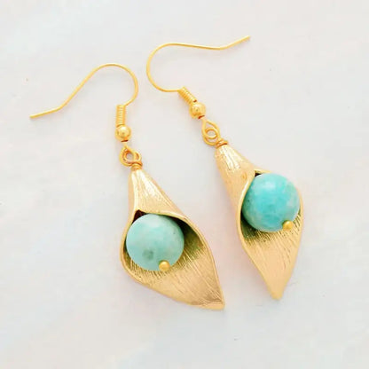 Gold Flower Amazonite  Earrings