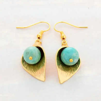 Gold Flower Amazonite  Earrings