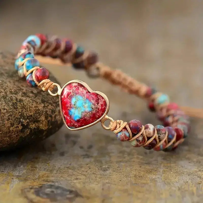 Imperial Jasper Heart Charm Macrame Bracelet