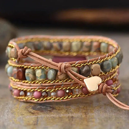 Rhodonite Heart Wrap Bracelet