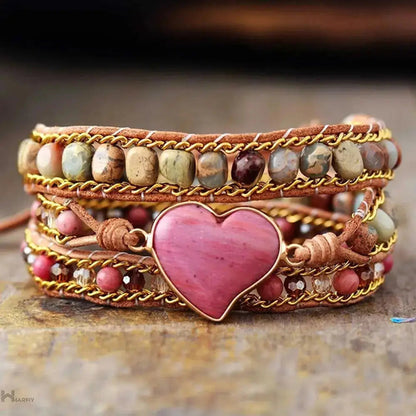 Rhodonite Heart Wrap Bracelet