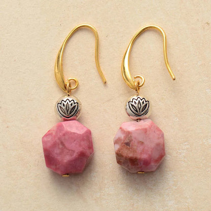 Rhodonite Lotus Dangle Earrings