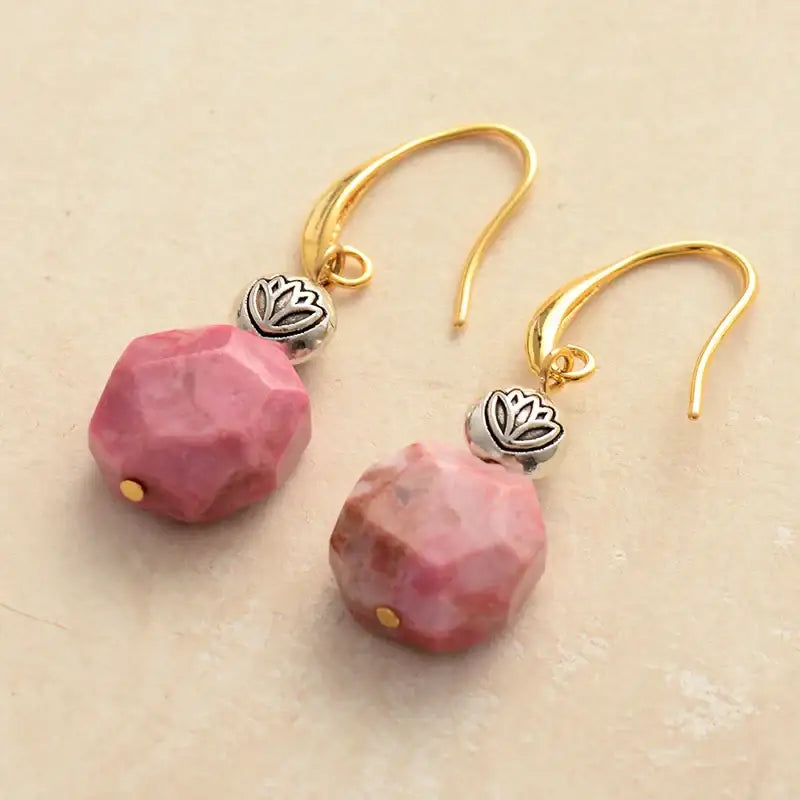 Rhodonite Lotus Dangle Earrings