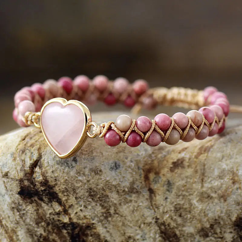 Rose Quartz Heart Charm Bracelet